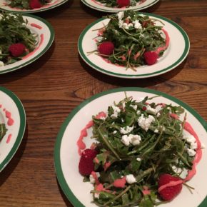 Raspberry and Arugula Salad with Goat Cheese, Pistachios and Raspberry Vinaigrette